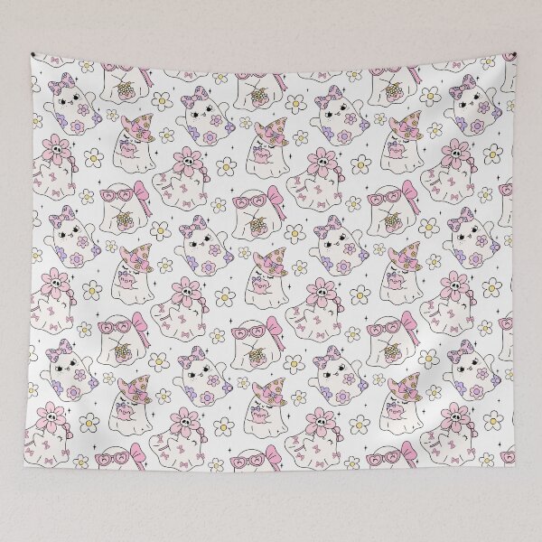 Item preview, Cute Pastel Pastel Goth Ghosts Pattern | Pink Coquette Halloween designed and sold by MiaBellaGirl.