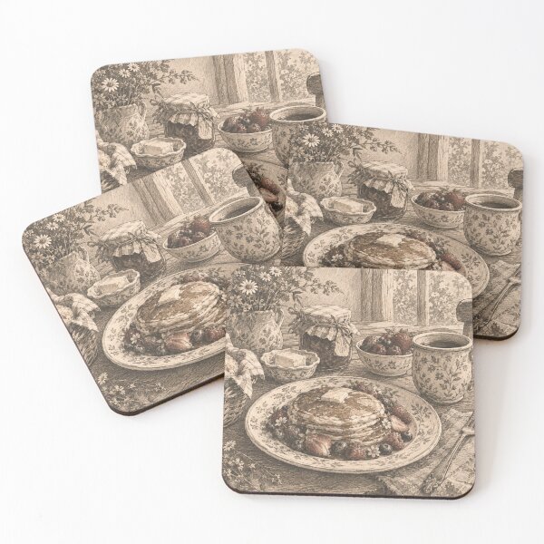 Item preview, Vintage Rustic Kitchen Still Life with Pancakes and Coffee designed and sold by HeartofDesigns.