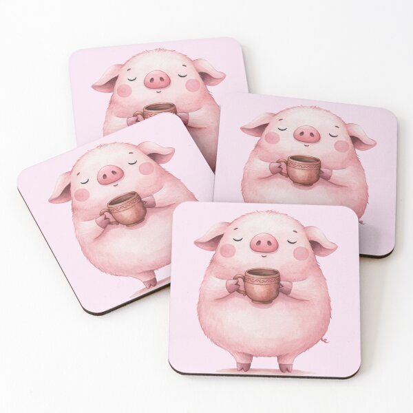 Item preview, Cozy Pig with Coffee — Cute Pink Pig & Warm Drink Illustration. designed and sold by SaraSumi.