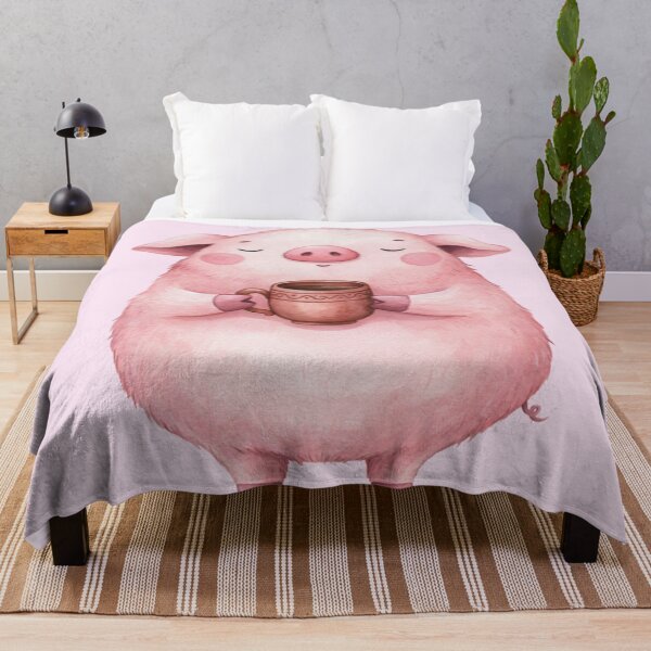 Item preview, Cozy Pig with Coffee — Cute Pink Pig & Warm Drink Illustration. designed and sold by SaraSumi.