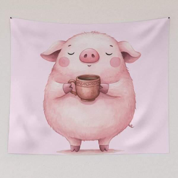 Item preview, Cozy Pig with Coffee — Cute Pink Pig & Warm Drink Illustration. designed and sold by SaraSumi.