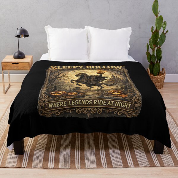 Aperçu de l'œuvre Le Cavalier sans tête de Sleepy Hollow, village hanté gothique vintage d'Halloween créée et vendue par Thedustyart.