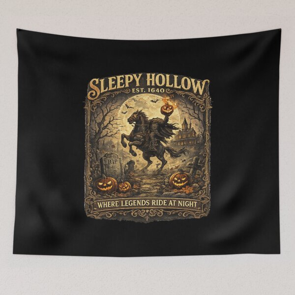Item preview, Sleepy Hollow Headless Horseman Halloween Vintage Gothic Haunted Village designed and sold by Thedustyart.