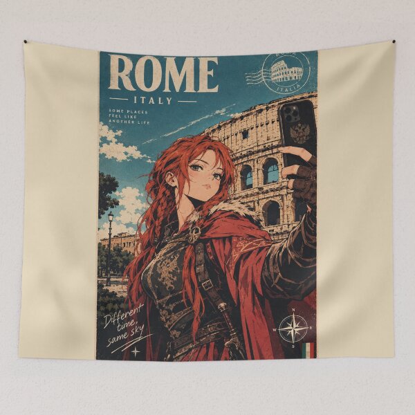 Item preview, Copy of Fantasy Time Traveler in Rome Taking a Selfie at the Colosseum – Medieval Woman Travel Adventure in Italy designed and sold by DibujandoPorfa.