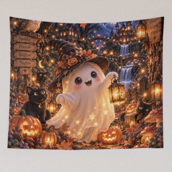 Item preview, Friendly Ghost Enchanted Halloween Night designed and sold by FairyArtCottage.