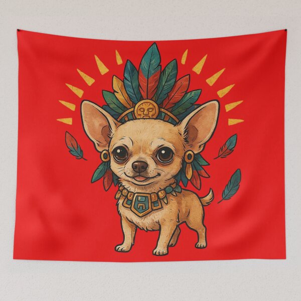 Item preview, A chihuahua chibi style, and mexican prehispanic style, wearing like azteca designed and sold by 123ks.
