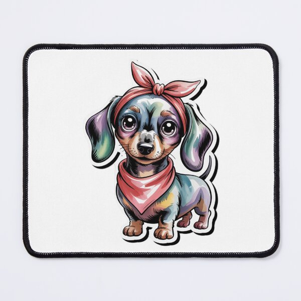 Item preview, a cute Dachshund wearing a red bandana tied around its head designed and sold by 123ks.