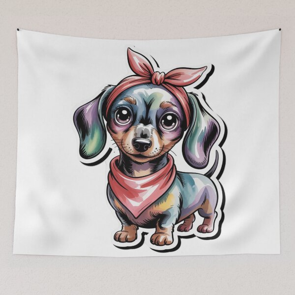 Item preview, a cute Dachshund wearing a red bandana tied around its head designed and sold by 123ks.