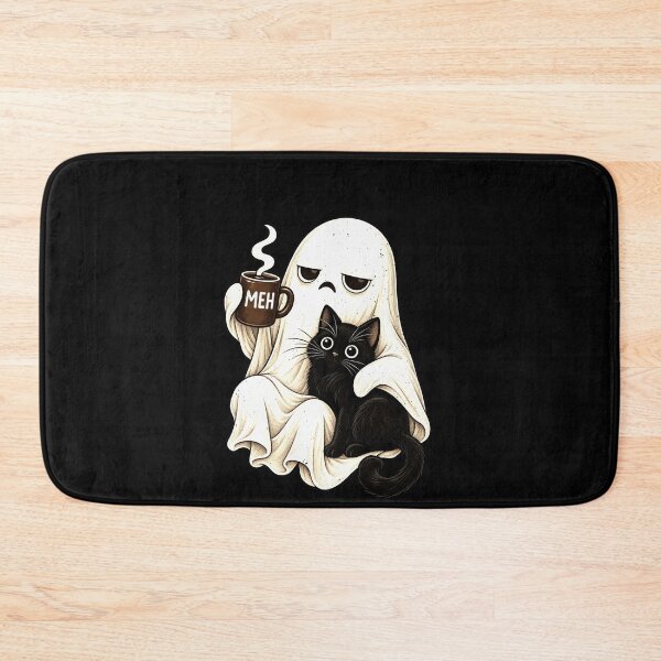 Item preview, Funny MEH Grumpy Ghost Coffee Holding Cat Art designed and sold by elderberry.