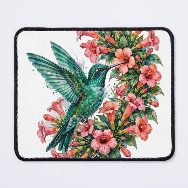 Item preview, Watercolor Hummingbird and Florals - Nature Bird Lover Tee designed and sold by KERK Art and Design.