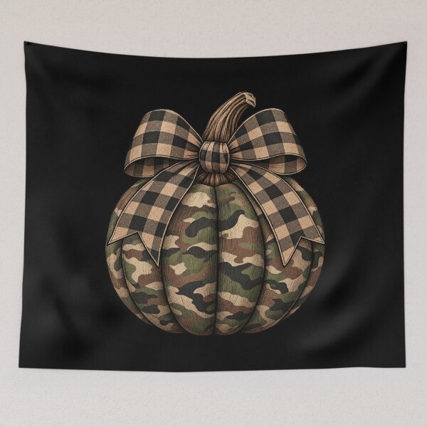 Item preview, Camo Pumpkin with Checkered Bow Cute Fall Halloween Season designed and sold by Whirx.