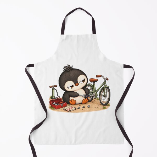 Artikelvorschau, Taro the Penguin Fixing a Bicycle | Cute Bike Mechanic Art entworfen und verkauft von MrDev.