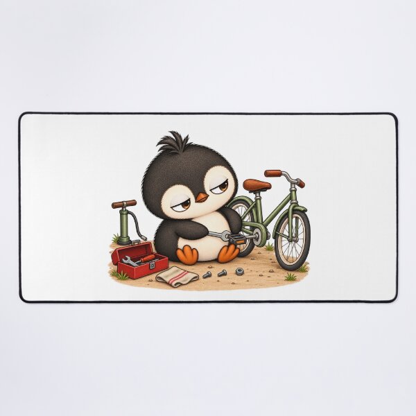 Item preview, Taro the Penguin Fixing a Bicycle | Cute Bike Mechanic Art designed and sold by MrDev.