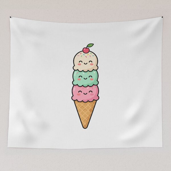 Item preview, Triple Scoop Ice Cream – Smiling Pastel Cone with Cherry & Sprinkles designed and sold by AliveStyle.