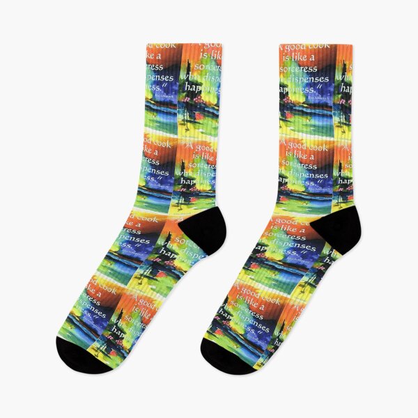 Item preview, Original abstract watercolor multi colored with the quote A Good Cook is like a sorceress who dispenses  happiness. designed and sold by aswoa.