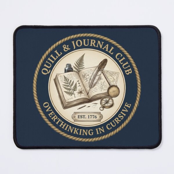 Item preview, Quill & Journal Club Overthinking In Cursive Badge designed and sold by CalmCapy Co.