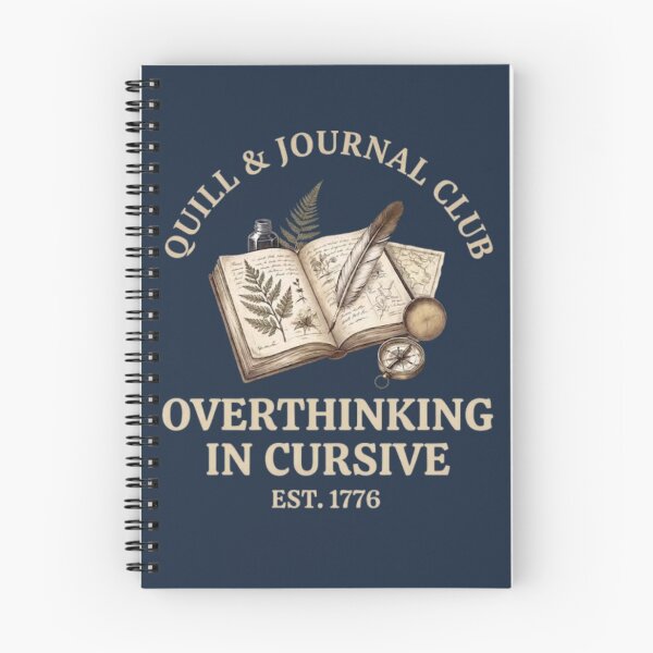 Item preview, Quill & Journal Club Overthinking In Cursive Badge designed and sold by CalmCapy Co.