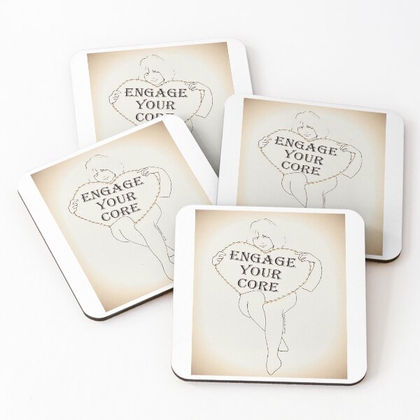 Item preview, Original drawing in cream tones  of a girl holding a heart that says Engage Your Core.  designed and sold by aswoa.