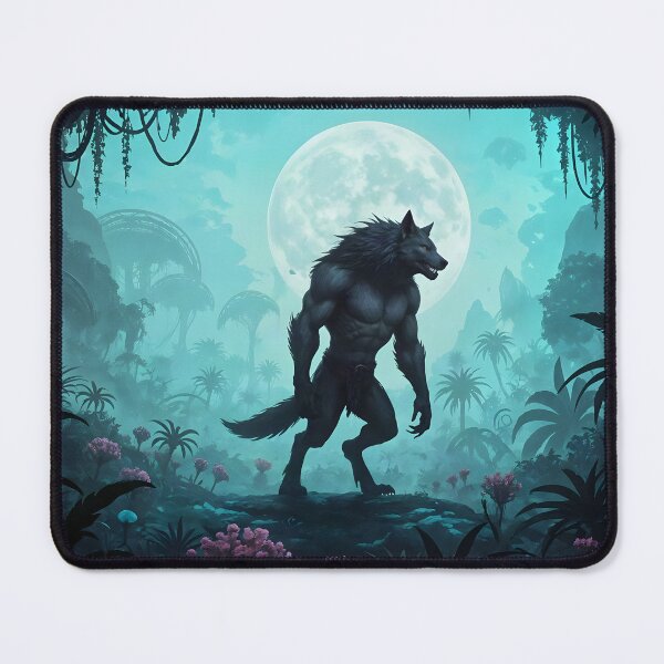 Item preview, Full Moon Rises Over a Solitary Werewolf on a Surreal Landscape designed and sold by Fanta-sticky.