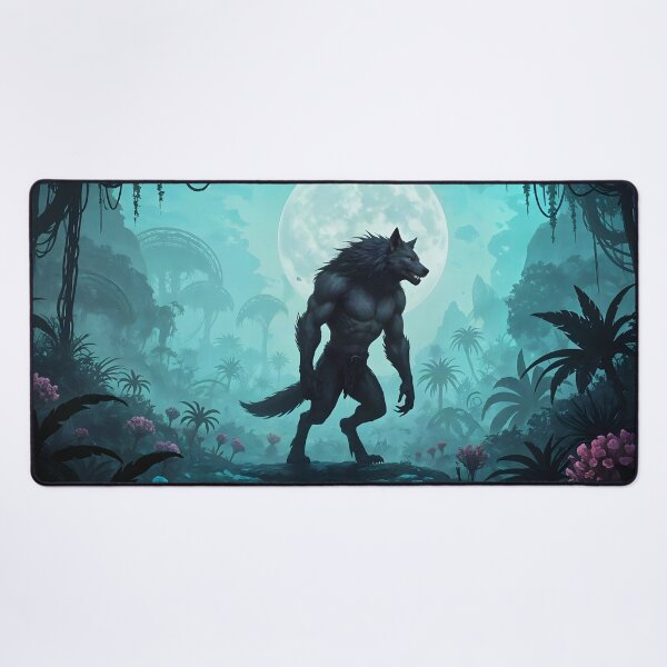Item preview, Full Moon Rises Over a Solitary Werewolf on a Surreal Landscape designed and sold by Fanta-sticky.