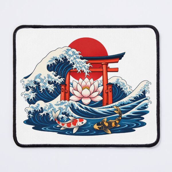 Item preview, Japanese Koi Fish and Waves | Red Torii Gate Lotus Ocean Art designed and sold by MrDev.
