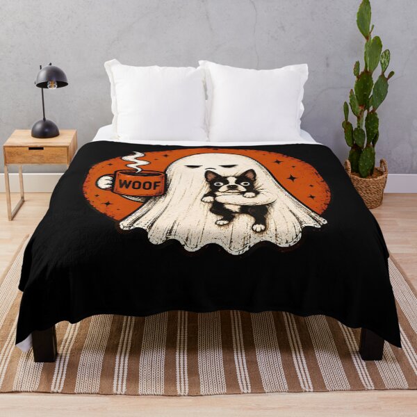 Item preview, Grumpy Ghost Boston Terrier Holding Coffee Spooky Design designed and sold by darriahad.