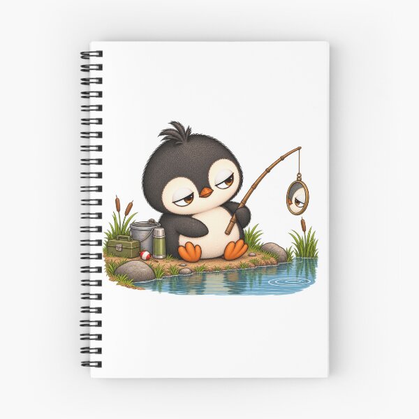 Artikelvorschau, Taro the Penguin Fishing by the Lake | Cute Fisherman Penguin Art entworfen und verkauft von MrDev.