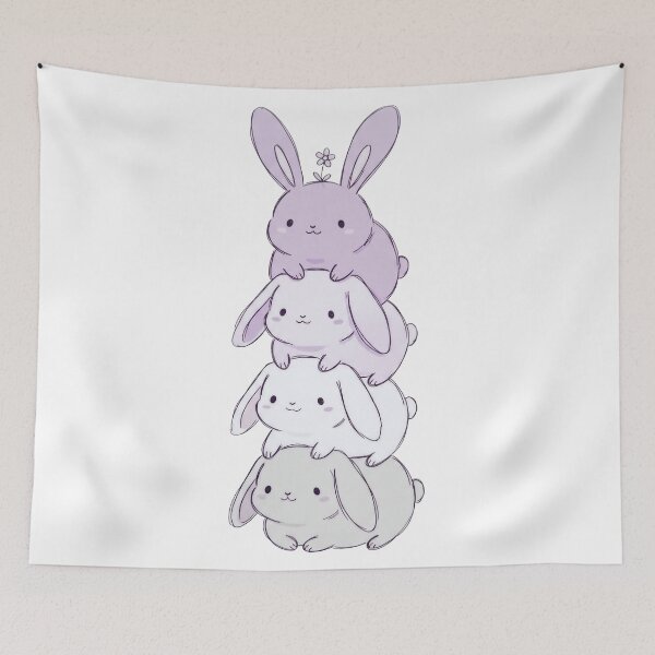Item preview, Stacked Bunnies – Lavender & White Rabbit Tower with Flower designed and sold by AliveStyle.