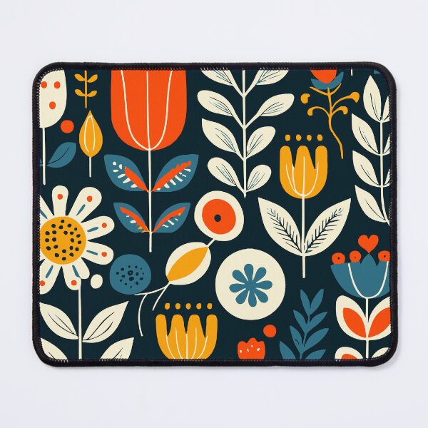 Item preview, Scandinavian Floral Folk Art in Navy, Red and Mustard designed and sold by Look Look.