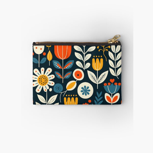 Item preview, Scandinavian Floral Folk Art in Navy, Red and Mustard designed and sold by Look Look.