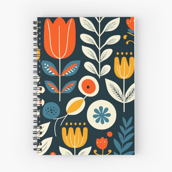 Item preview, Scandinavian Floral Folk Art in Navy, Red and Mustard designed and sold by Look Look.