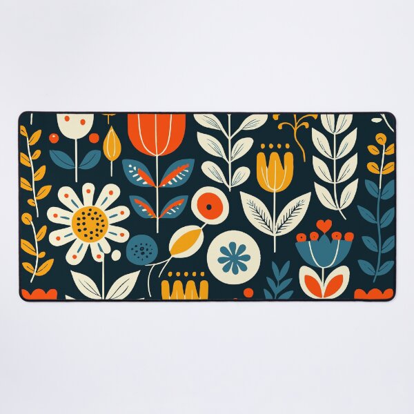 Item preview, Scandinavian Floral Folk Art in Navy, Red and Mustard designed and sold by Look Look.
