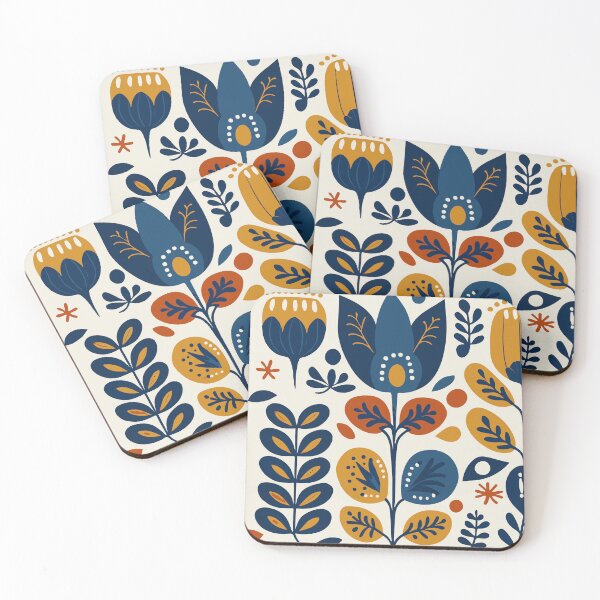 Item preview, Blooming Nordic Folk Flowers in Navy, Mustard and Rust designed and sold by Look Look.