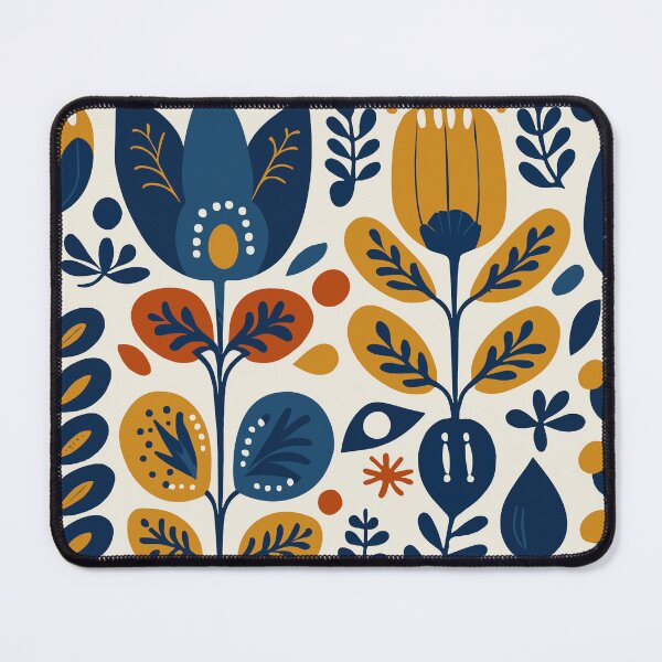 Item preview, Blooming Nordic Folk Flowers in Navy, Mustard and Rust designed and sold by Look Look.