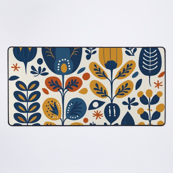 Item preview, Blooming Nordic Folk Flowers in Navy, Mustard and Rust designed and sold by Look Look.