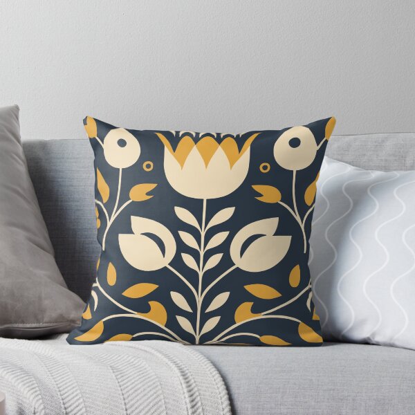 Item preview, Navy and Mustard Symmetrical Folk Art Tulip Pattern designed and sold by Look Look.