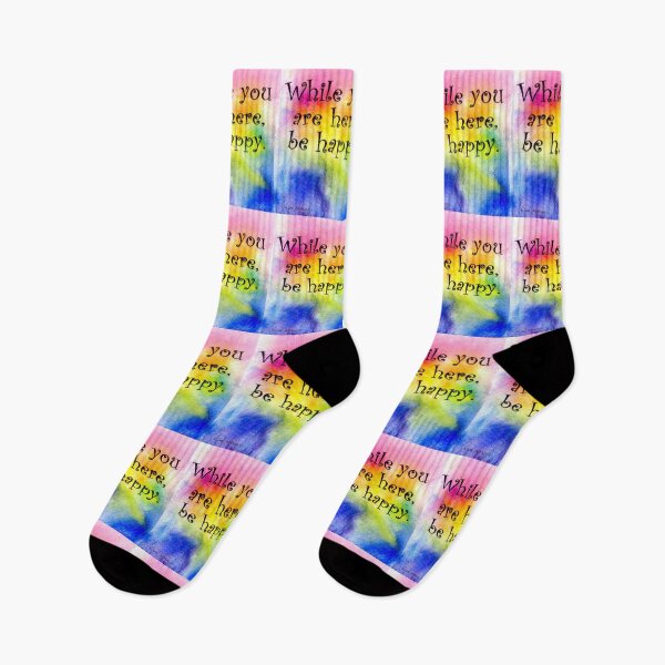 Item preview, Original watercolor abstract in bright colors with the saying, While you are here be happy. designed and sold by aswoa.