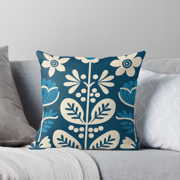 Aperçu de l'œuvre Motif floral folklorique scandinave bleu et blanc créée et vendue par Look Look.