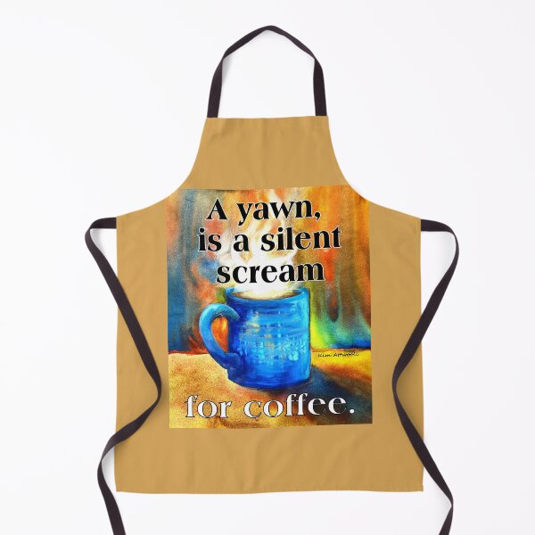 Artikelvorschau, Originales Aquarell einer dampfenden blauen Kaffeetasse und dem Spruch: „Ein Gähnen ist ein stummer Schrei nach Kaffee.“ entworfen und verkauft von aswoa.