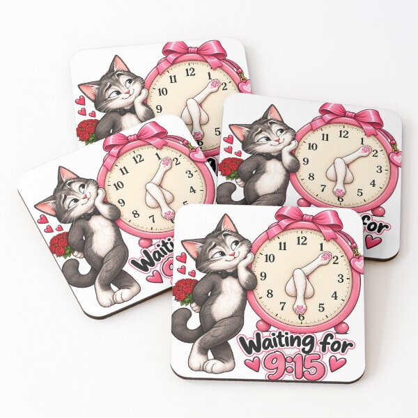 Item preview, Waiting for 9:15 – Funny Romantic Cat Clock designed and sold by TinyWeird.
