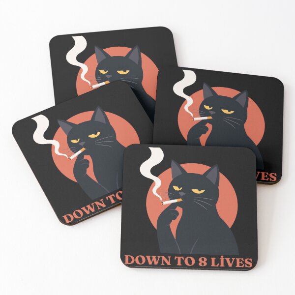 Item preview, Down to 8 Lives - Funny Black Cat Smoking Cigarette designed and sold by UnripeAlmond.