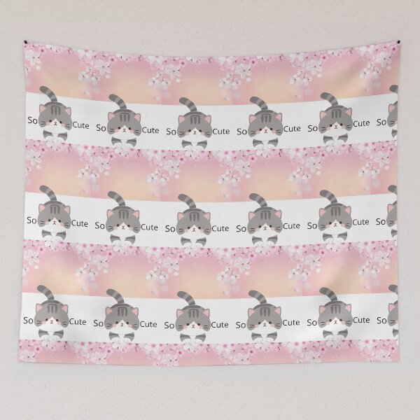 Item preview, So Cute Gray Cat with Pink Flowers  designed and sold by Artbyme12.