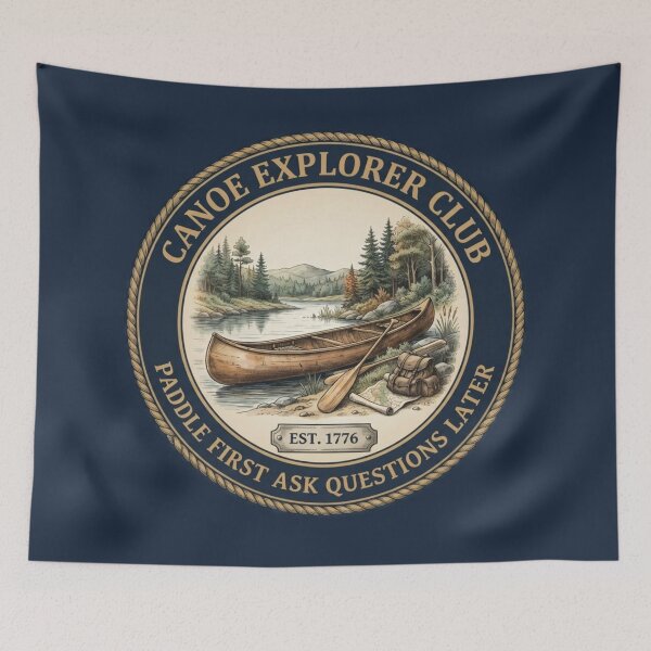 Item preview, Canoe Explorer Club Paddle First Ask Questions Later Badge designed and sold by CalmCapy Co.