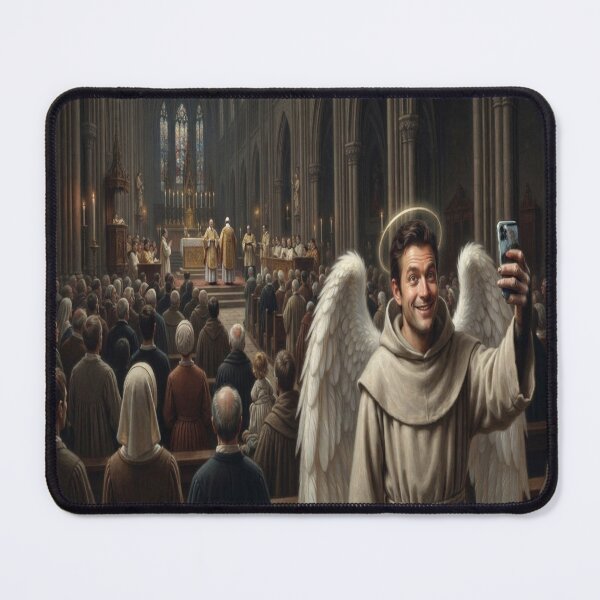 Item preview, Funny Angel Monk Taking Selfie in Cathedral Historical Art designed and sold by AfresStudio.