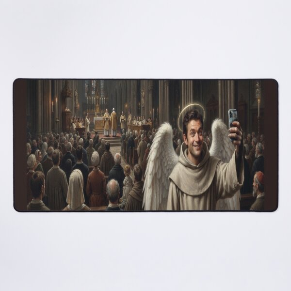 Item preview, Funny Angel Monk Taking Selfie in Cathedral Historical Art designed and sold by AfresStudio.