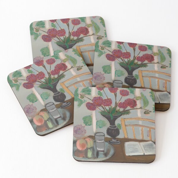 Item preview, Still life bouquet of dahlias and white book 1923 designed and sold by VeilOfPigments.