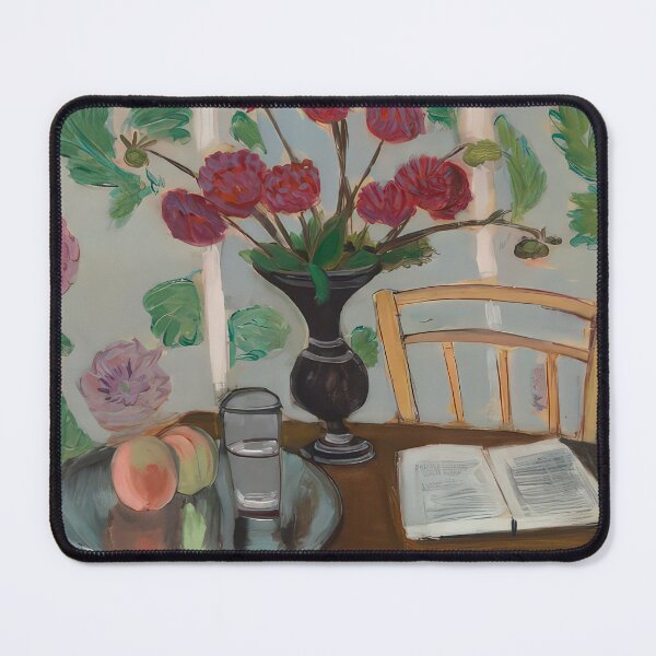 Item preview, Still life bouquet of dahlias and white book 1923 designed and sold by VeilOfPigments.