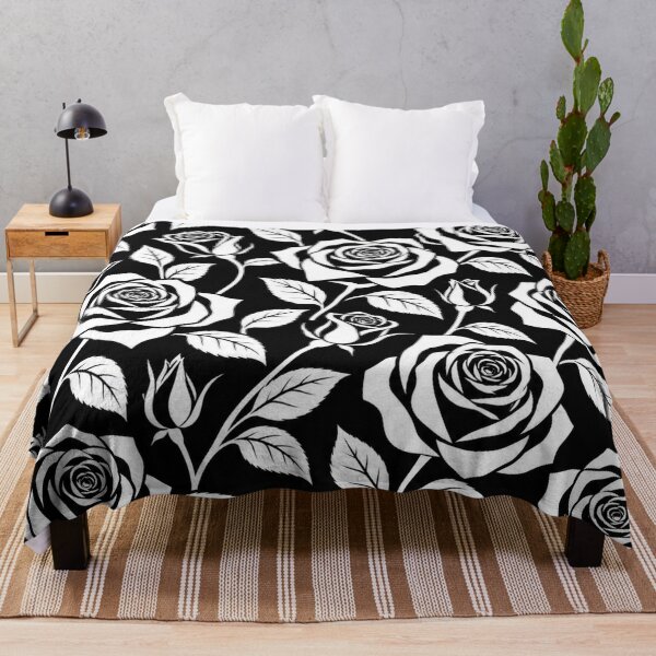 Item preview, White Roses on Black – Modern Gothic Floral Pattern designed and sold by Flower Magic .
