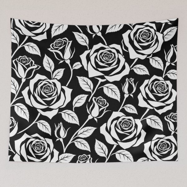 Item preview, White Roses on Black – Modern Gothic Floral Pattern designed and sold by Flower Magic .