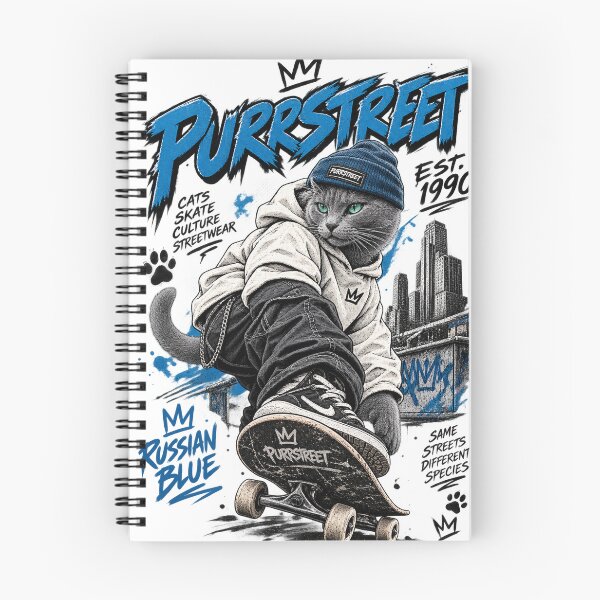 Item preview, Russian Blue Cat Streetwear T-Shirt | Retro 90s Skateboard Cat Design designed and sold by PurrStreet.